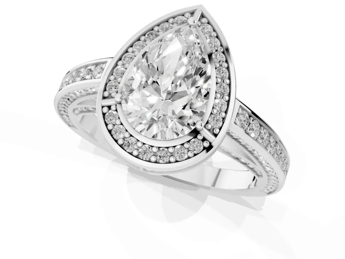 Pear Cut Cut Halo Pave Split Shank Prong Setting Ring Platinum