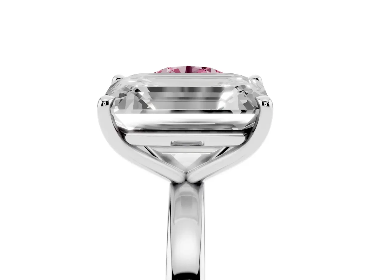 Fancy Pink Round Cut and Emerald Cut Toi Moi Ring with Prong Setting Silver