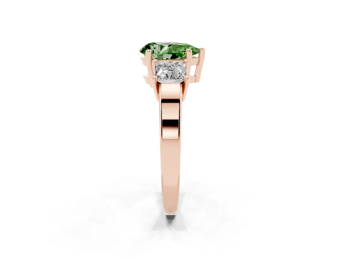 Fancy Green Three-Stone Pear Cut Cut Solitaire Ring with Prong Setting Rose gold