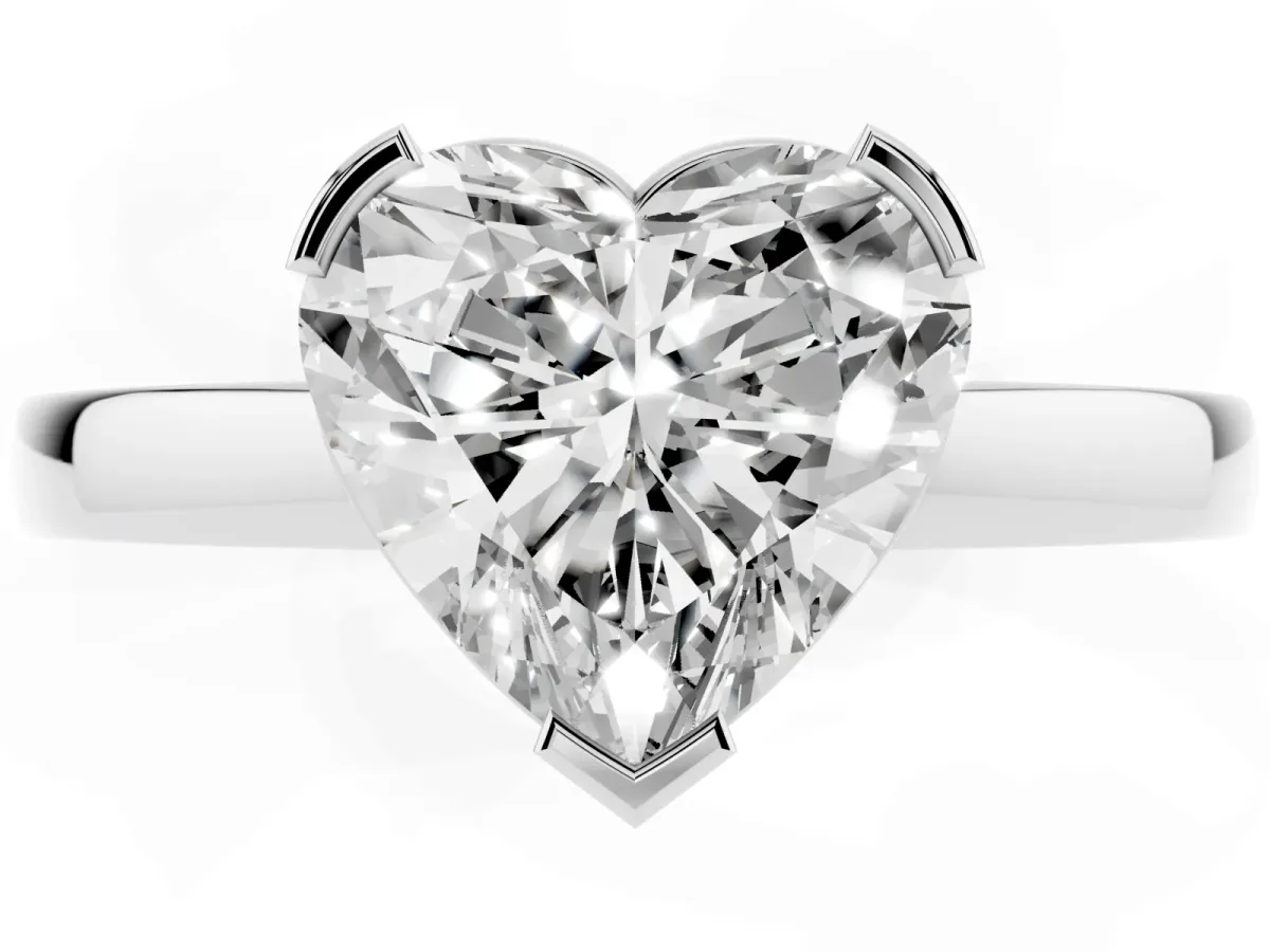 Heart Cut Cut Solitaire Ring with Four-Prong Setting and Classic Band Platinum