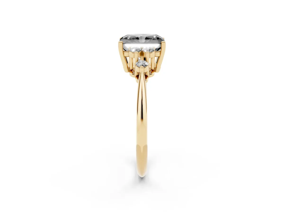 Fancy Black Radiant Cut Cut Diamond Cluster Ring with Solitaire Band and Four-Prong Setting Yellow gold