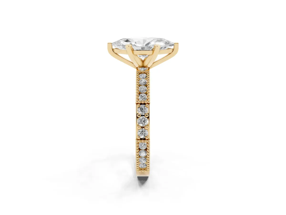 Marquise Cut Solitaire with Pavé Band and Four-Prong Setting Yellow gold
