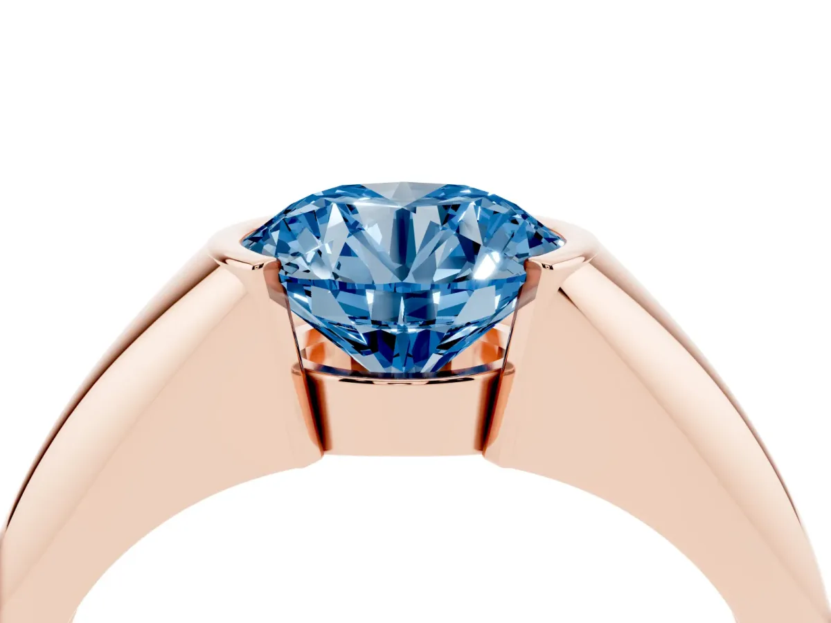 Fancy Blue Round Cut Solitaire Tension Set Diamond Ring Rose gold