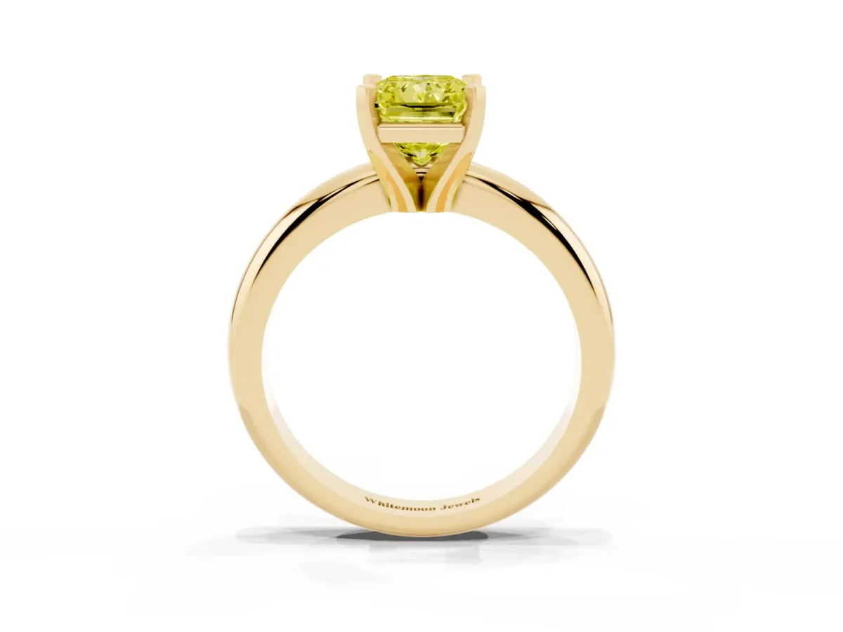 Fancy Yellow Radiant Cut Diamond Solitaire Engagement Ring with Round Band and Four-Prong Setting Yellow gold
