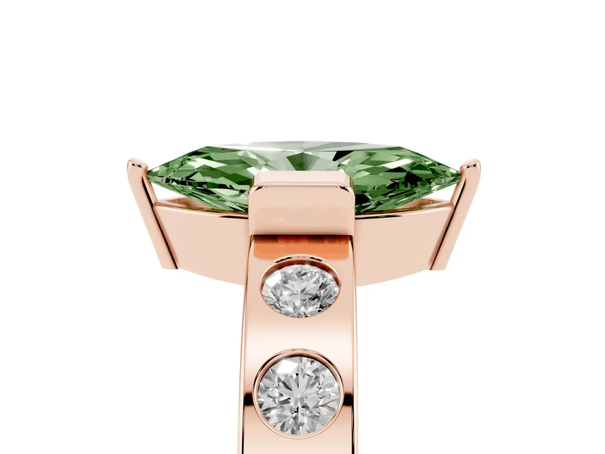Fancy Green Marquise Cut Brilliant Channel-Set Diamond Ring with Bezel Prong Setting Rose gold