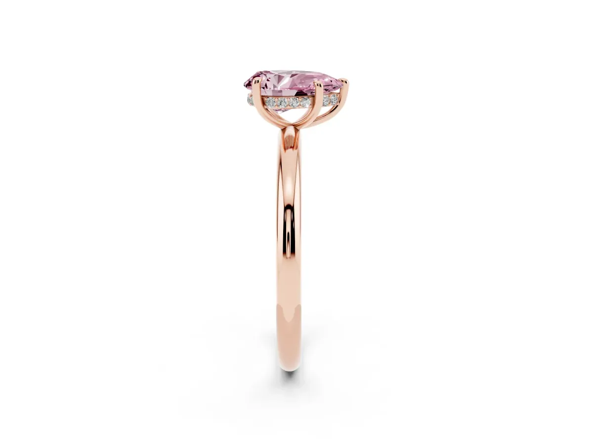 Fancy Pink Pear Cut Diamond Solitaire Ring with Thin Band and Four-Prong Setting Rose gold