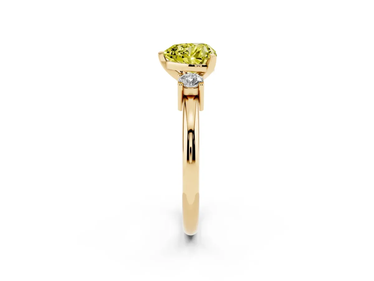 Fancy Yellow Three-Stone Heart Cut Cut Diamond Solitaire with Prong Setting and Classic Band Yellow gold