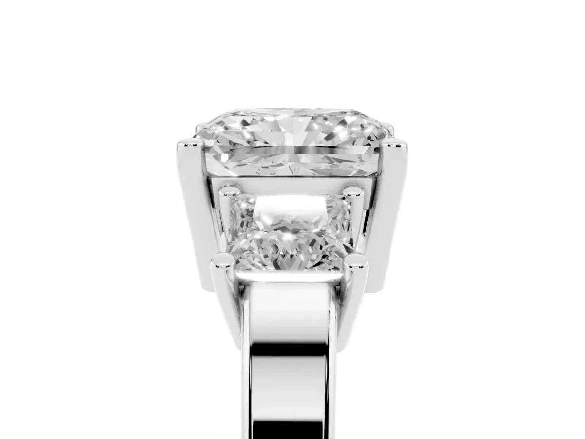 Three-Stone Radiant Cut Cut Solitaire Ring with Prong Setting Silver
