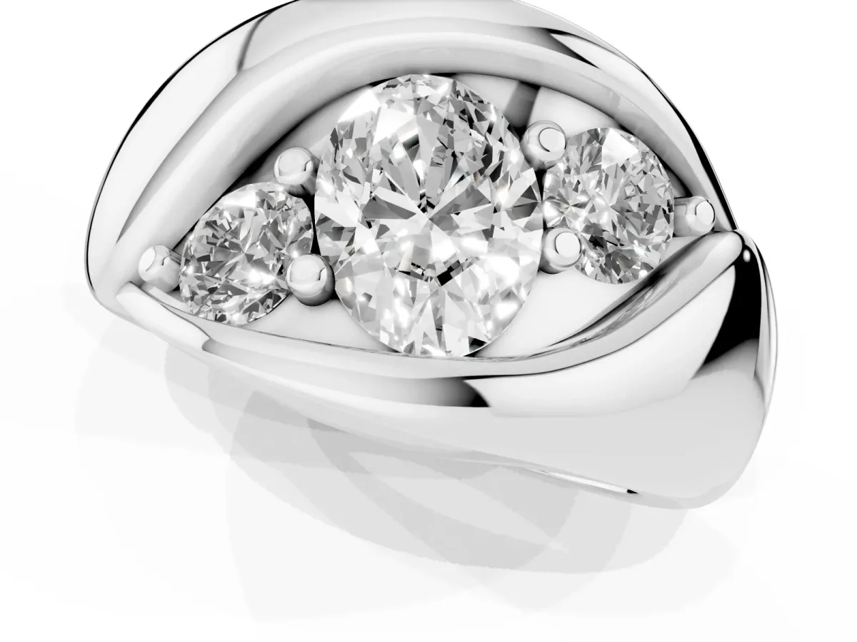 Channel Set Oval Cut Diamond Crossover Band Silver