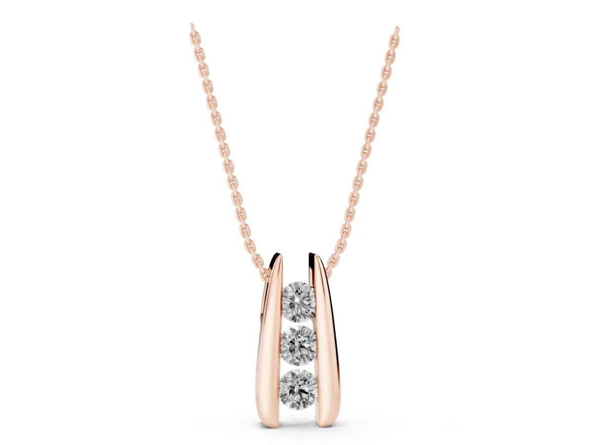 Vertical Channel Set Round Diamond Pendant Rose gold