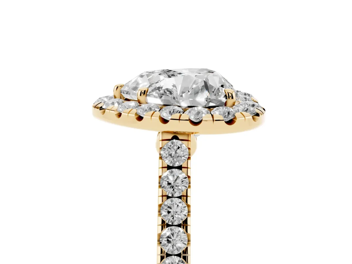 Heart Cut Halo Pave Diamond Engagement Ring with Four-Prong Setting Yellow gold