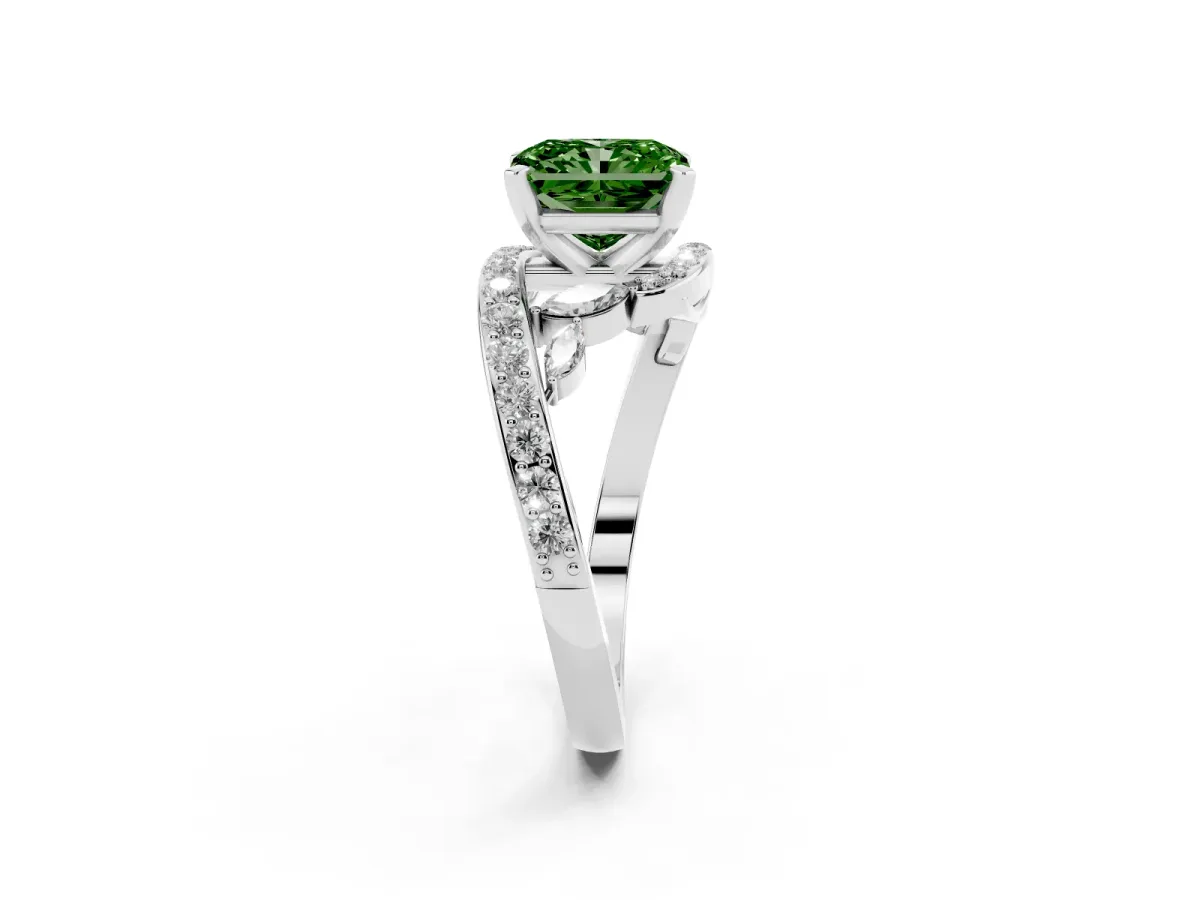 Fancy Green Radiant Cut Solitaire with Pavé Twist Band and Four-Prong Setting Platinum