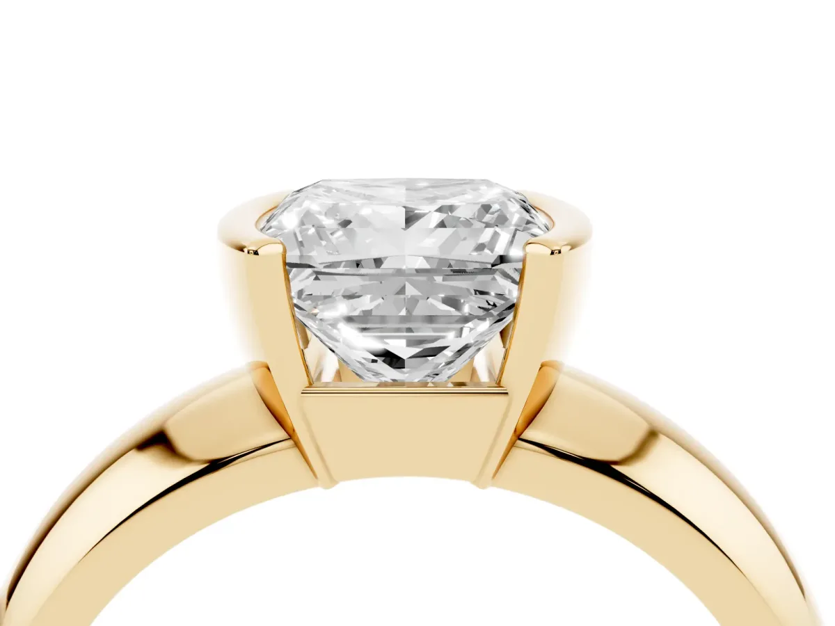 Princess Cut Solitaire Tension Set Diamond Ring with Wide Band Yellow gold