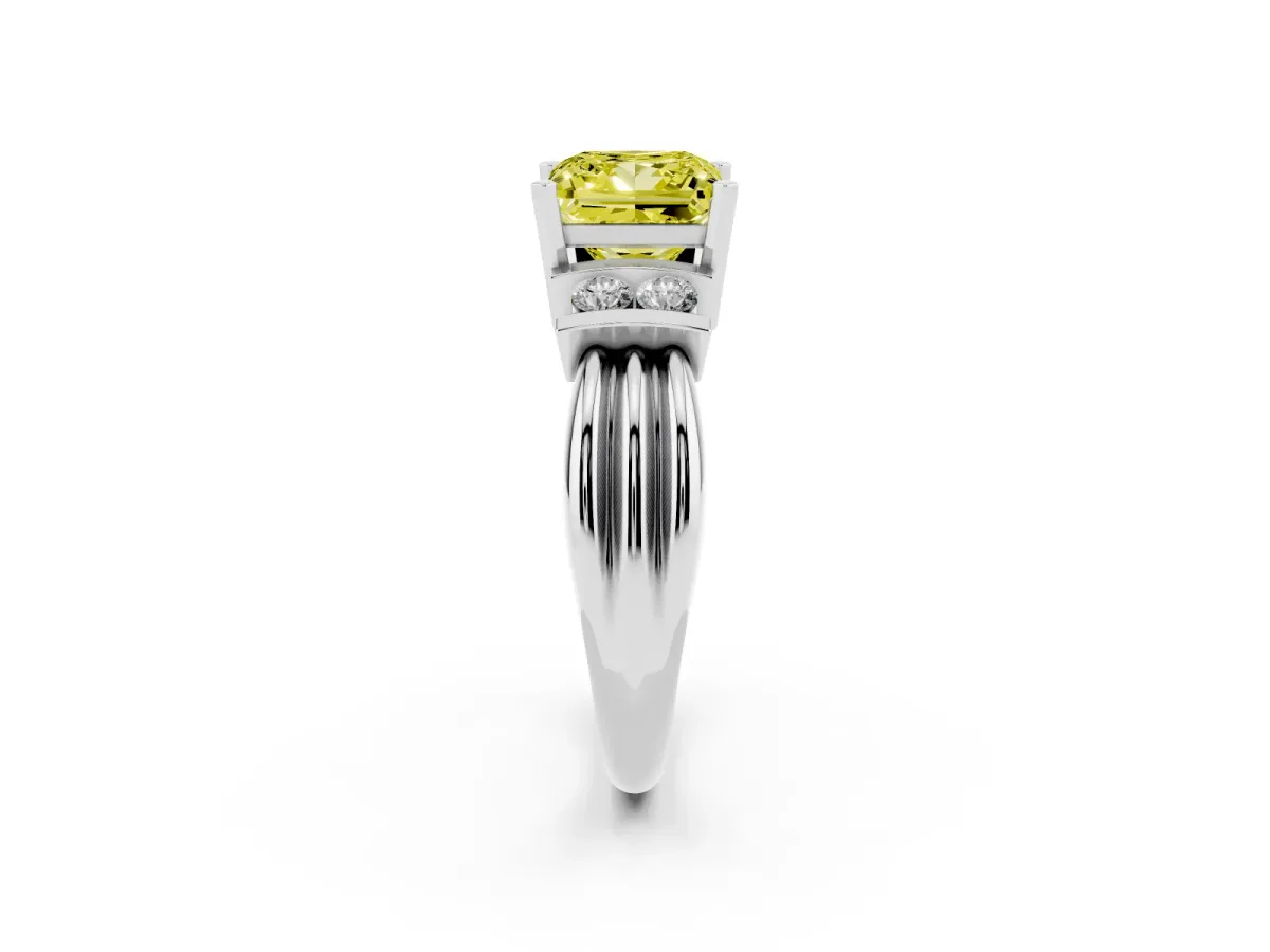 Fancy Yellow Princess Cut Cut Three-Stone Channel Set Ring with Bar Prongs Silver