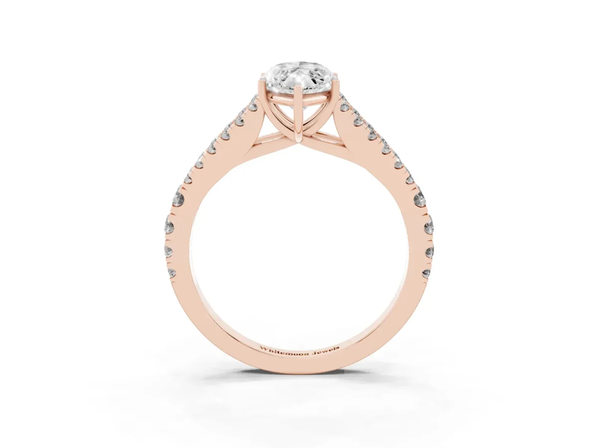 Marquise Cut Diamond Split Shank Pavé Engagement Ring with Four-Prong Setting Rose gold