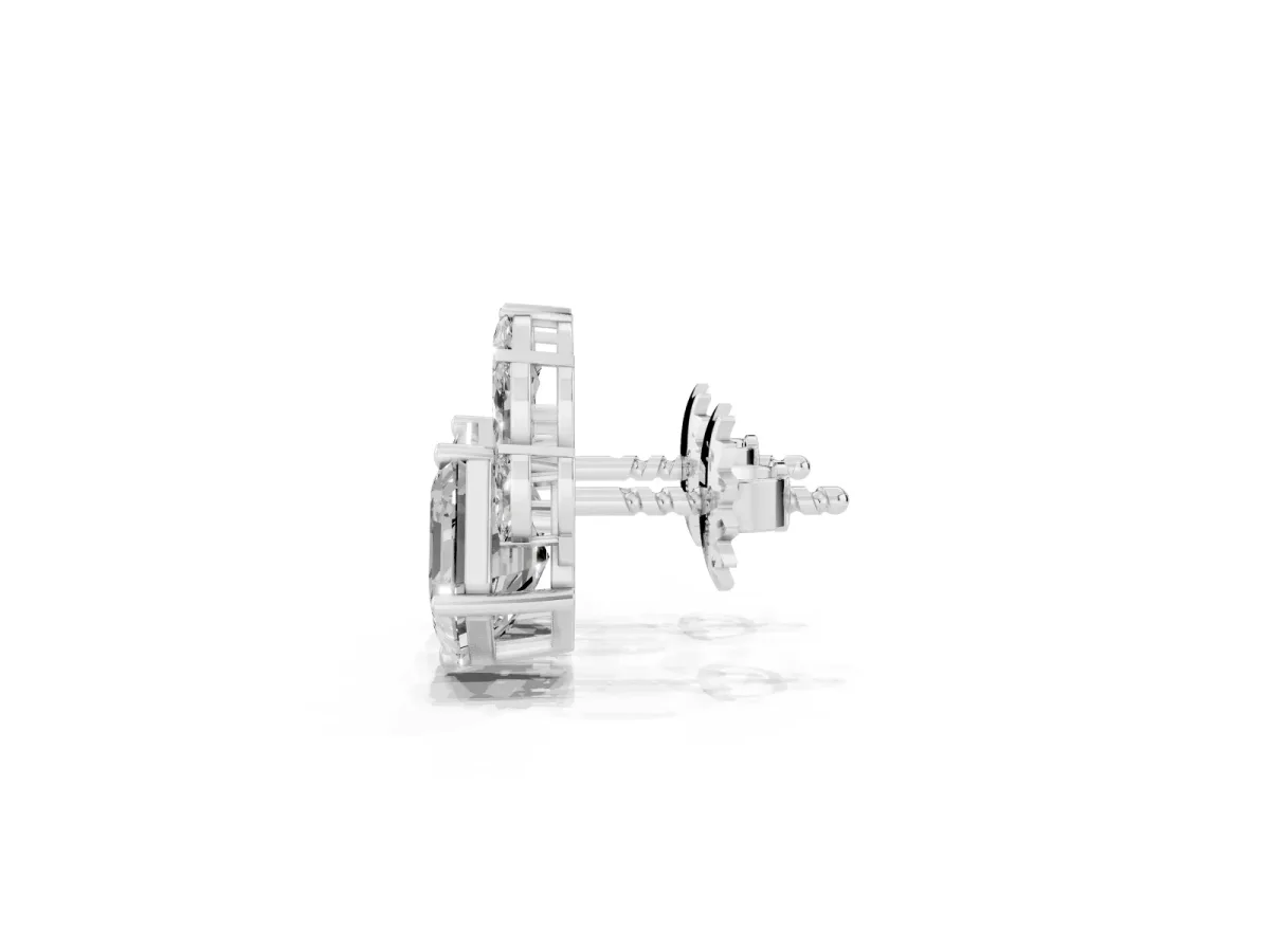 Asscher and Marquise Diamond Cluster Stud Earrings Silver