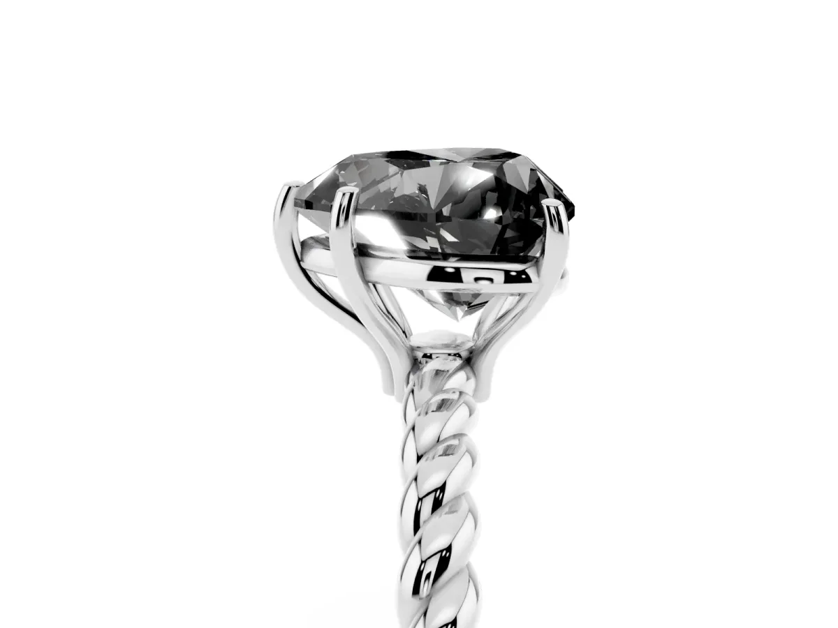 Fancy Black Heart Cut Solitaire Twisted Band 4-Prong Ring Silver