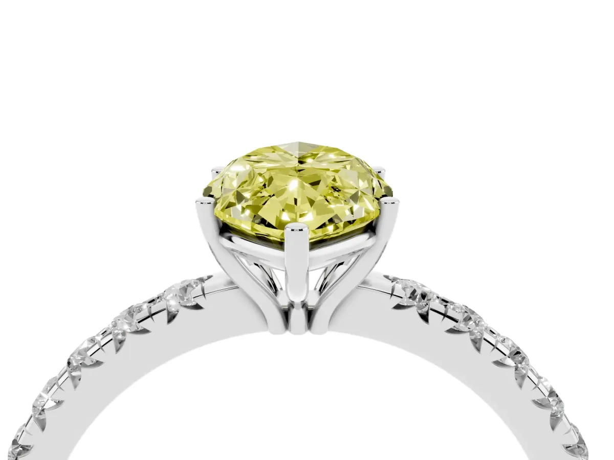 Fancy Yellow Marquise Cut Diamond Pavé Solitaire Engagement Ring with Four-Prong Setting Silver
