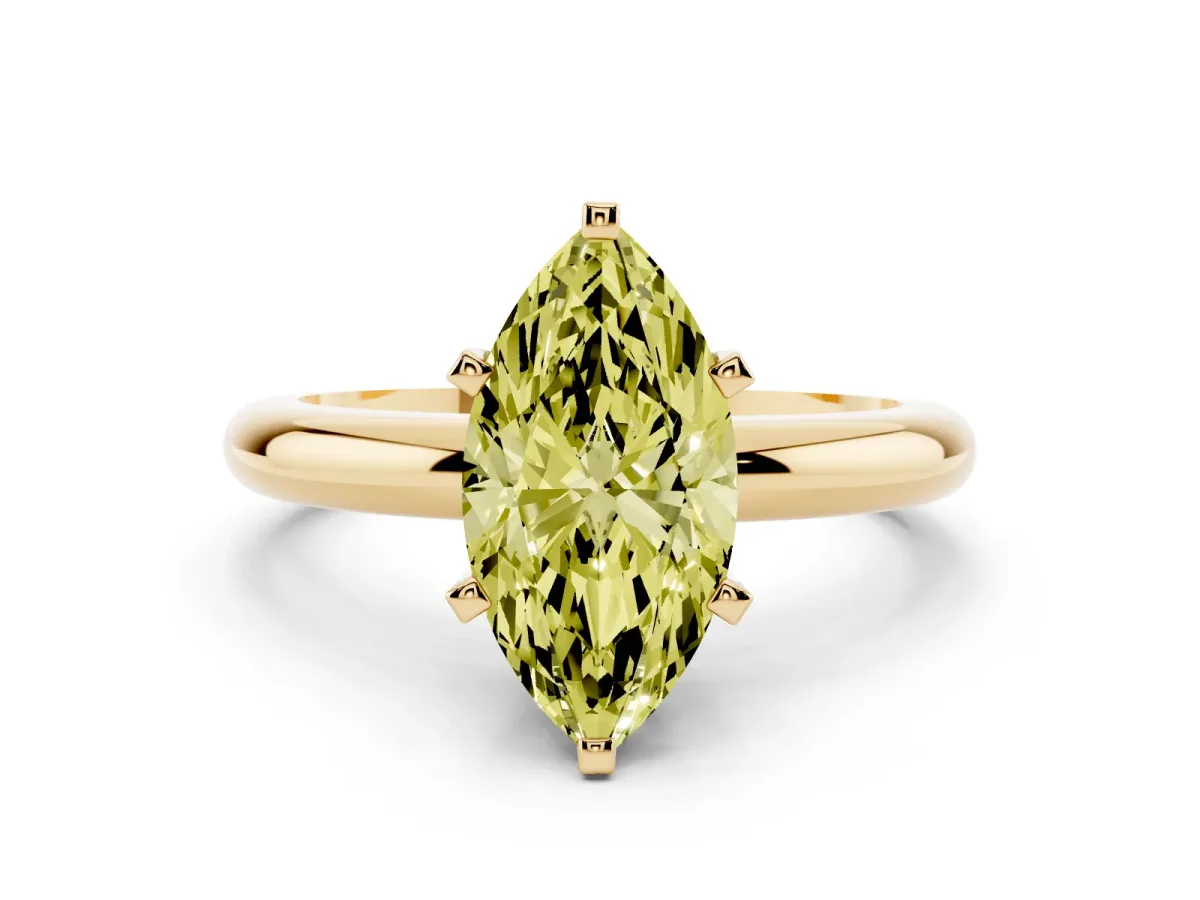 Fancy Yellow Marquise Cut Diamond Solitaire Engagement Ring with Round Band and Four-Prong Setting Yellow gold