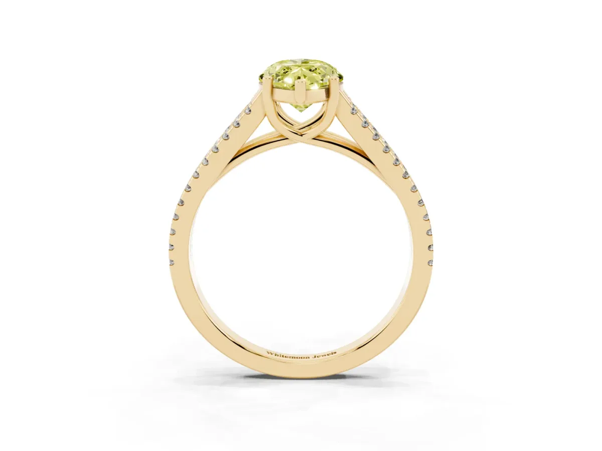 Fancy Yellow Marquise Cut Diamond Solitaire Engagement Ring with Split Shank Pavé Band Yellow gold