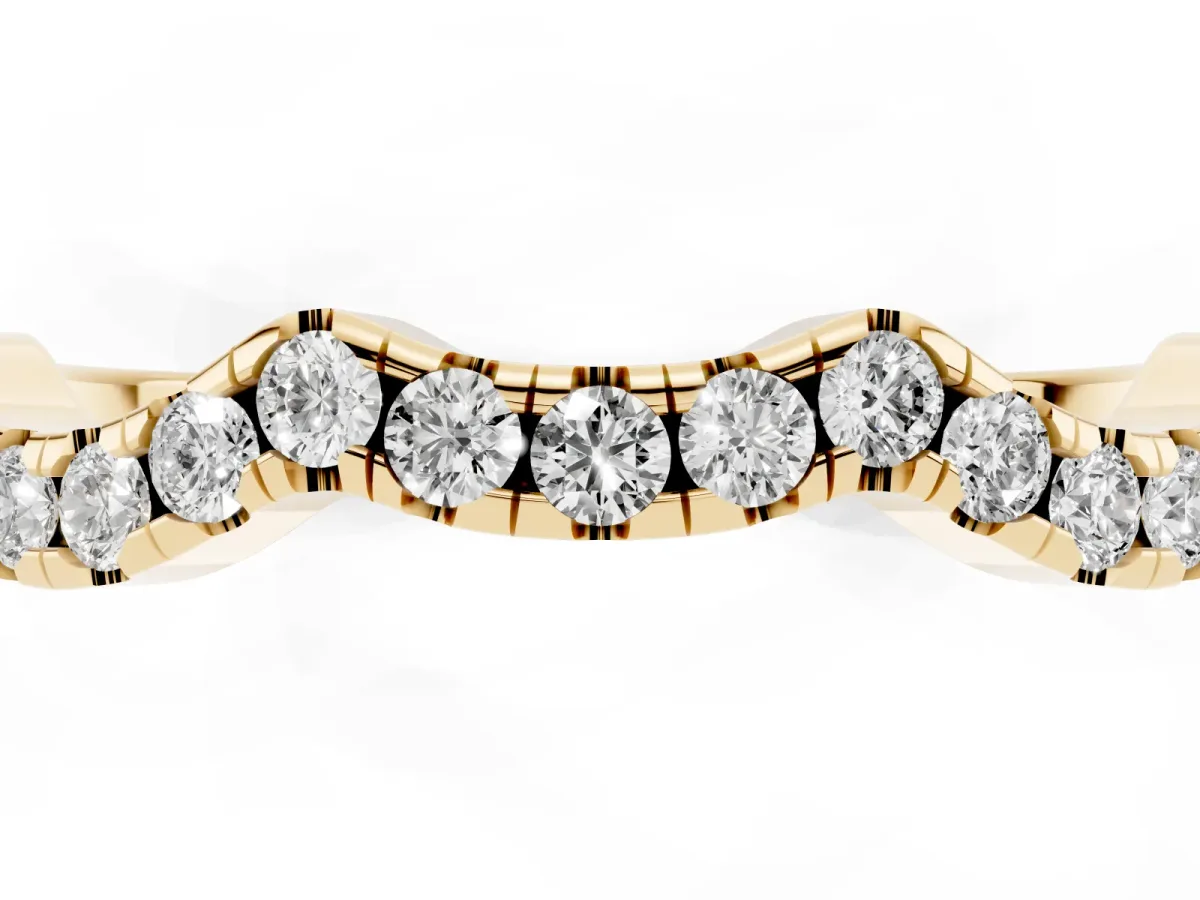 Round Diamond Pavé Curved Wedding Band Yellow gold