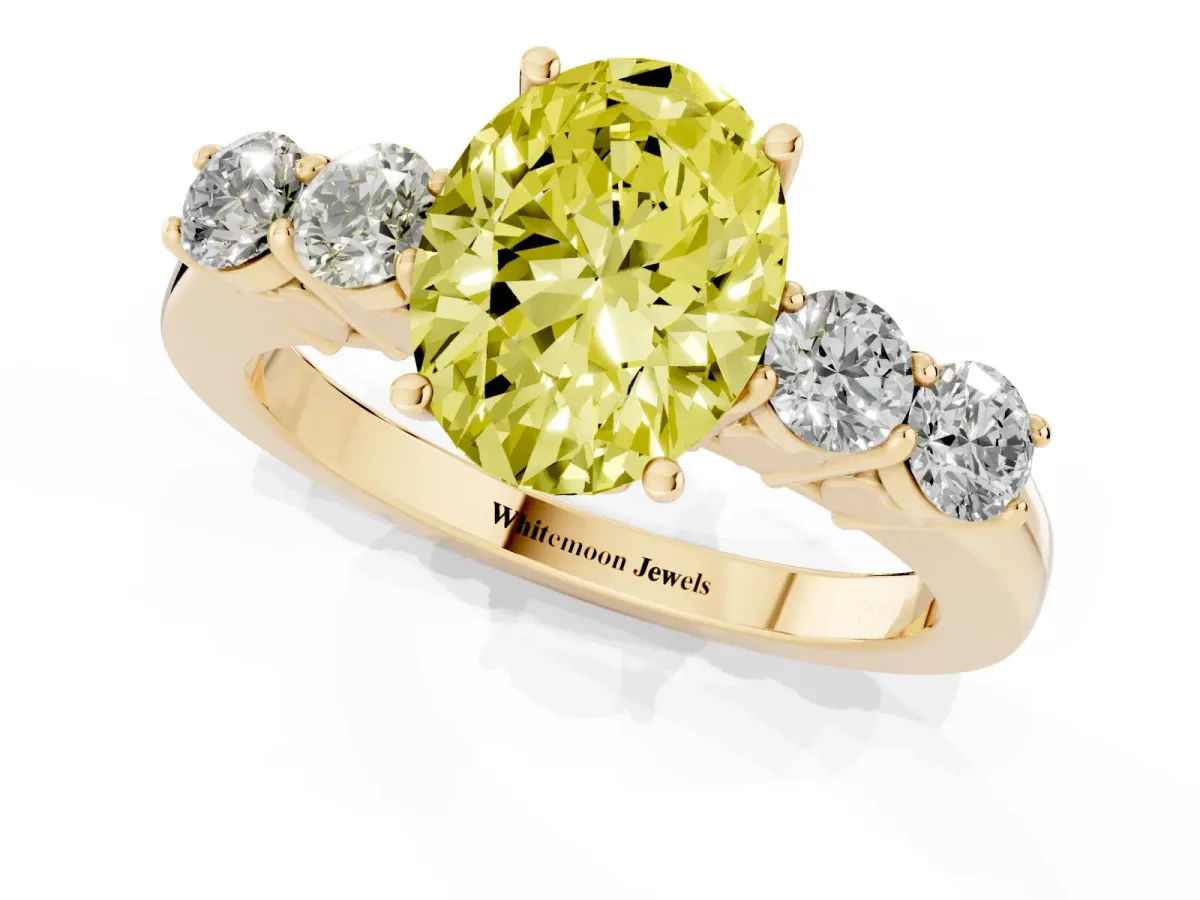 Fancy Yellow Oval Cut Cut Diamond Five-Stone Prong Set White Gold Ring Yellow gold