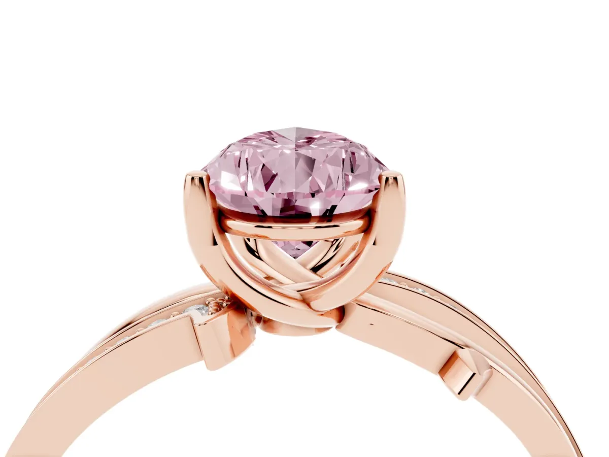 Fancy Pink Pear Cut Solitaire Twist Band with Pavé Accents and Four-Prong Setting Rose gold