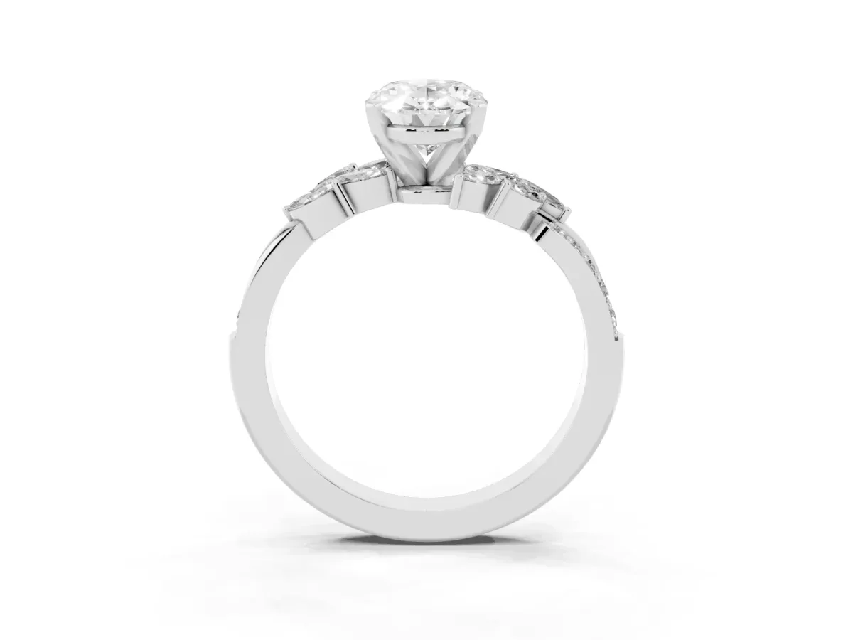 Oval Cut Solitaire Marquise Twist Band with Six-Prong Setting Silver