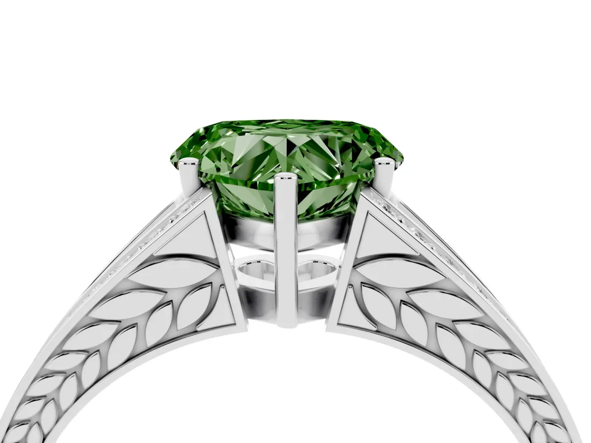 Fancy Green Heart Cut Diamond Split Shank Ring with Pavé Band and Four-Prong Setting Platinum
