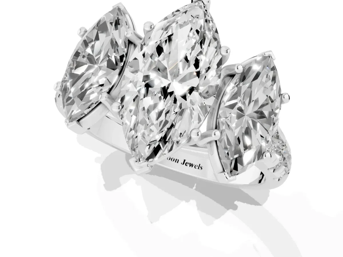 Three-Stone Marquise Cut Diamond Pavé Band with Prong Setting Platinum