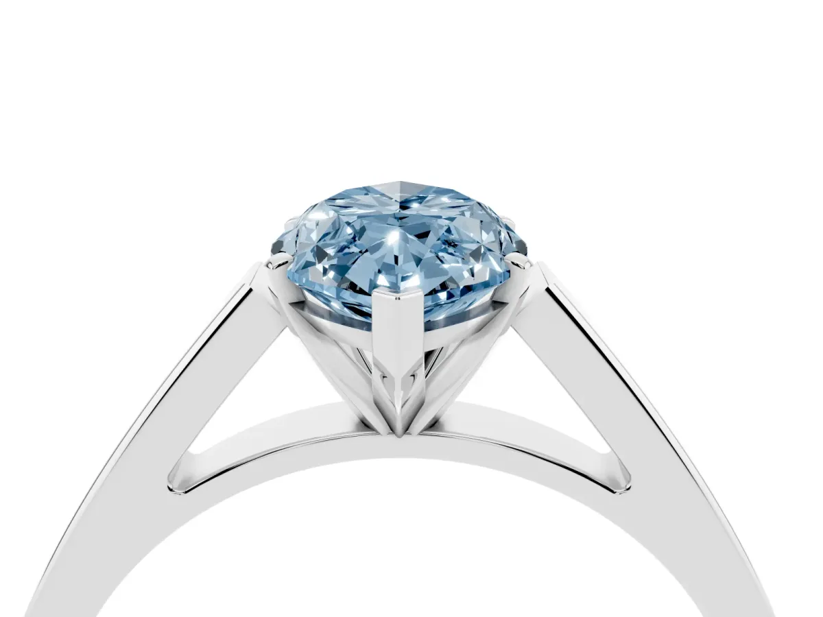 Fancy Blue Marquise Cut Solitaire Engagement Ring with Four-Prong Setting and Tapered Band Platinum