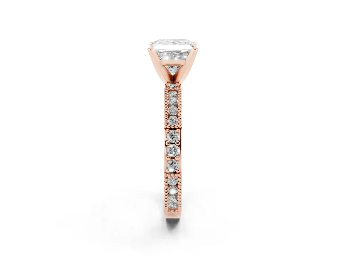 Princess Cut Solitaire with Pavé Band and Four-Prong Setting Rose gold