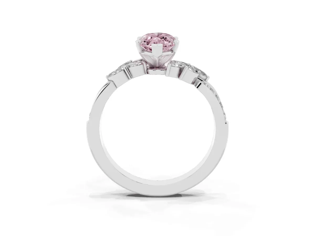 Fancy Pink Marquise Cut Solitaire Marquise Twist Band with Six-Prong Setting Silver