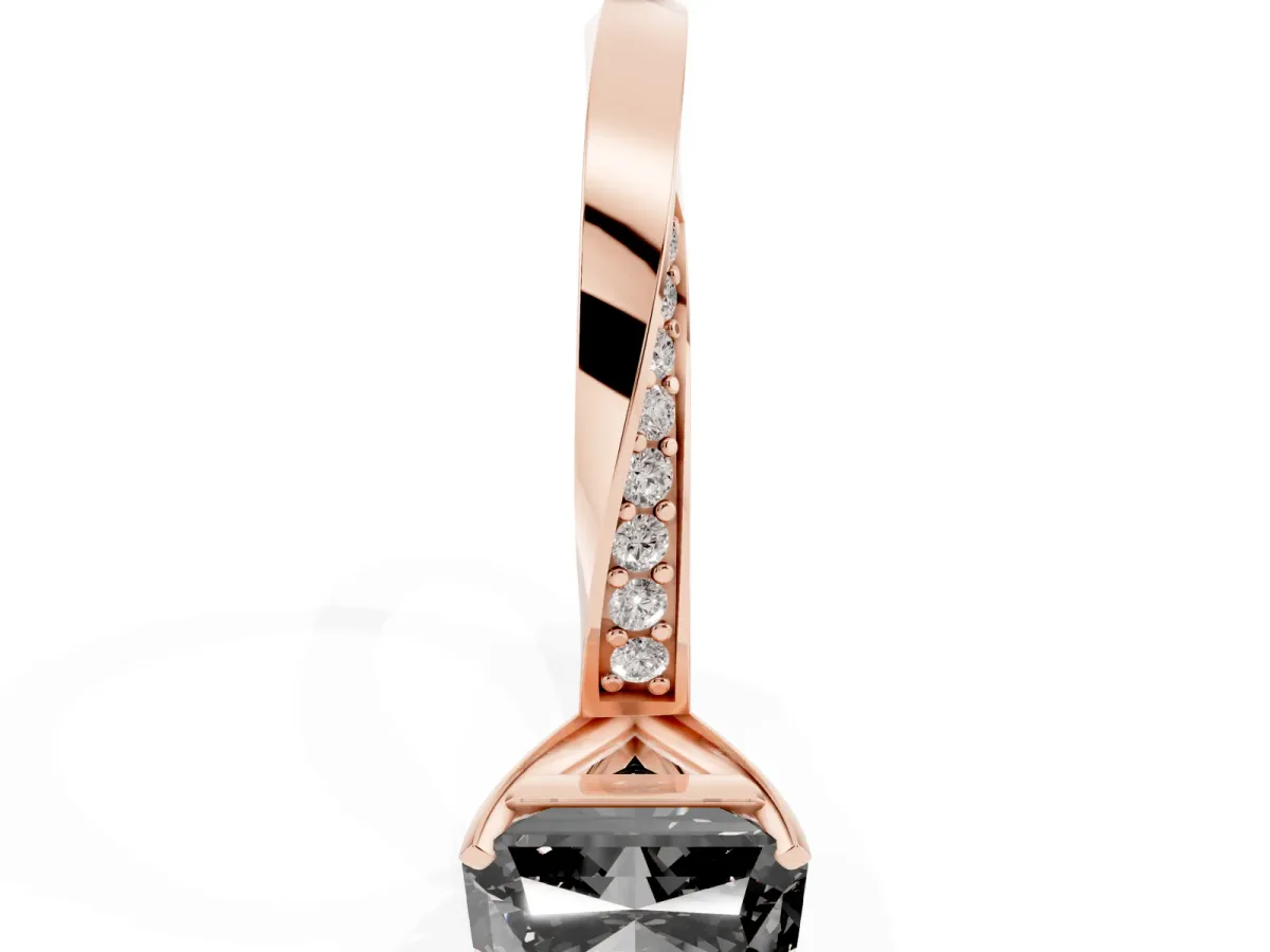 Fancy Black Radiant Cut Diamond Engagement Ring with Side Stone Accents and Four-Prong Setting Rose gold