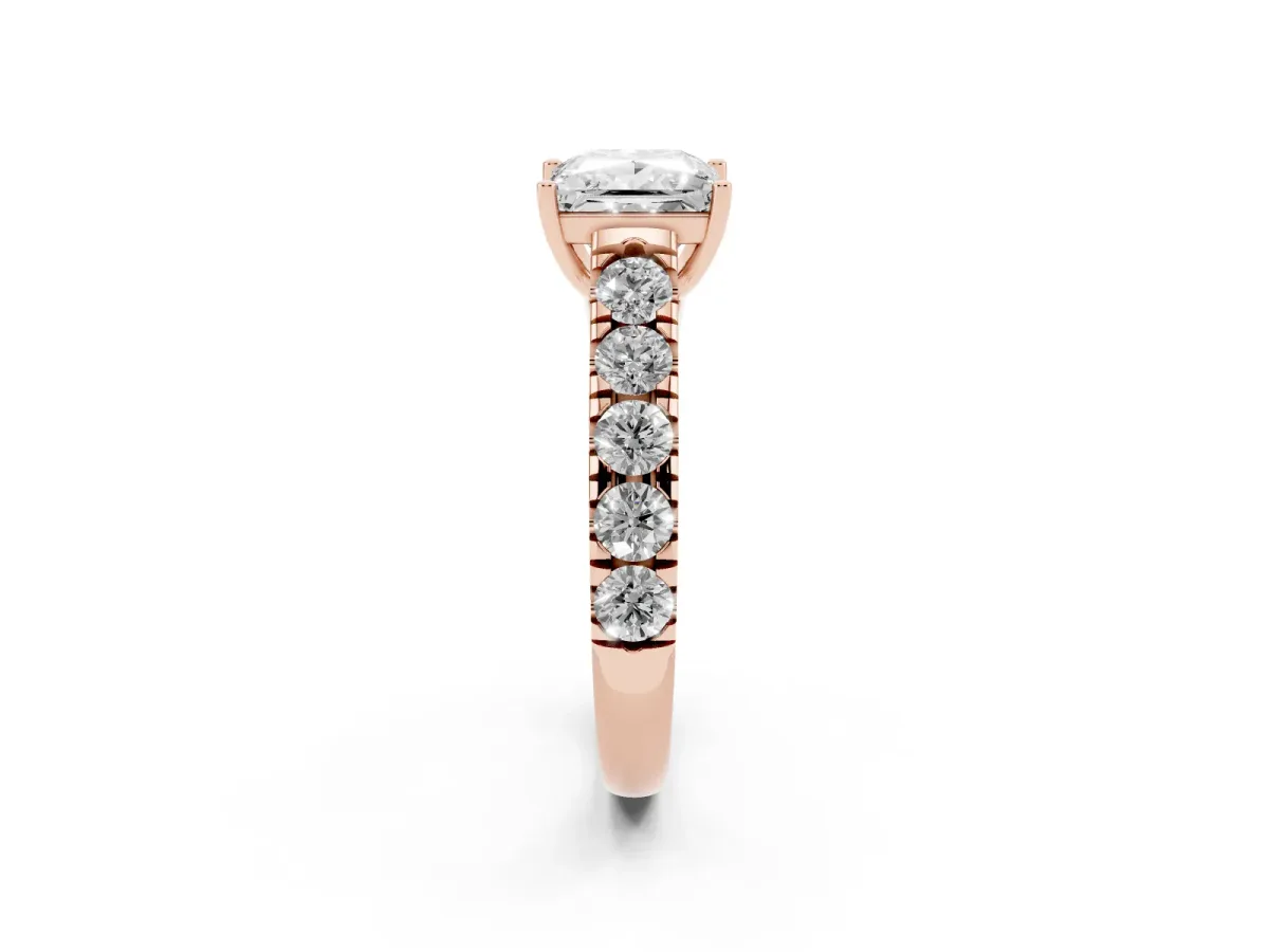 Princess Cut Cut Diamond Solitaire Ring with Micro Pave Band and Prong Setting Rose gold