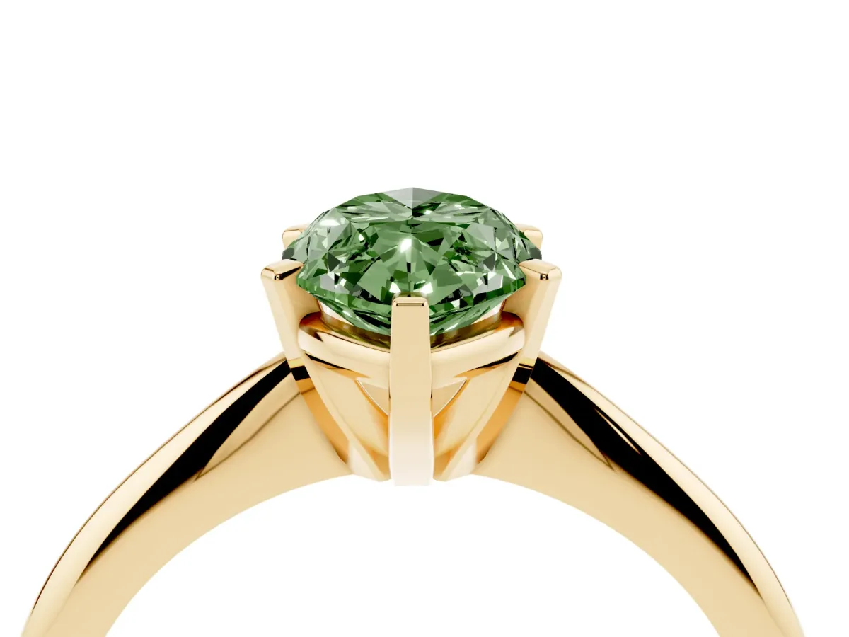 Fancy Green Marquise Cut Cut Solitaire Ring with Four-Prong Setting on a Classic Band Yellow gold