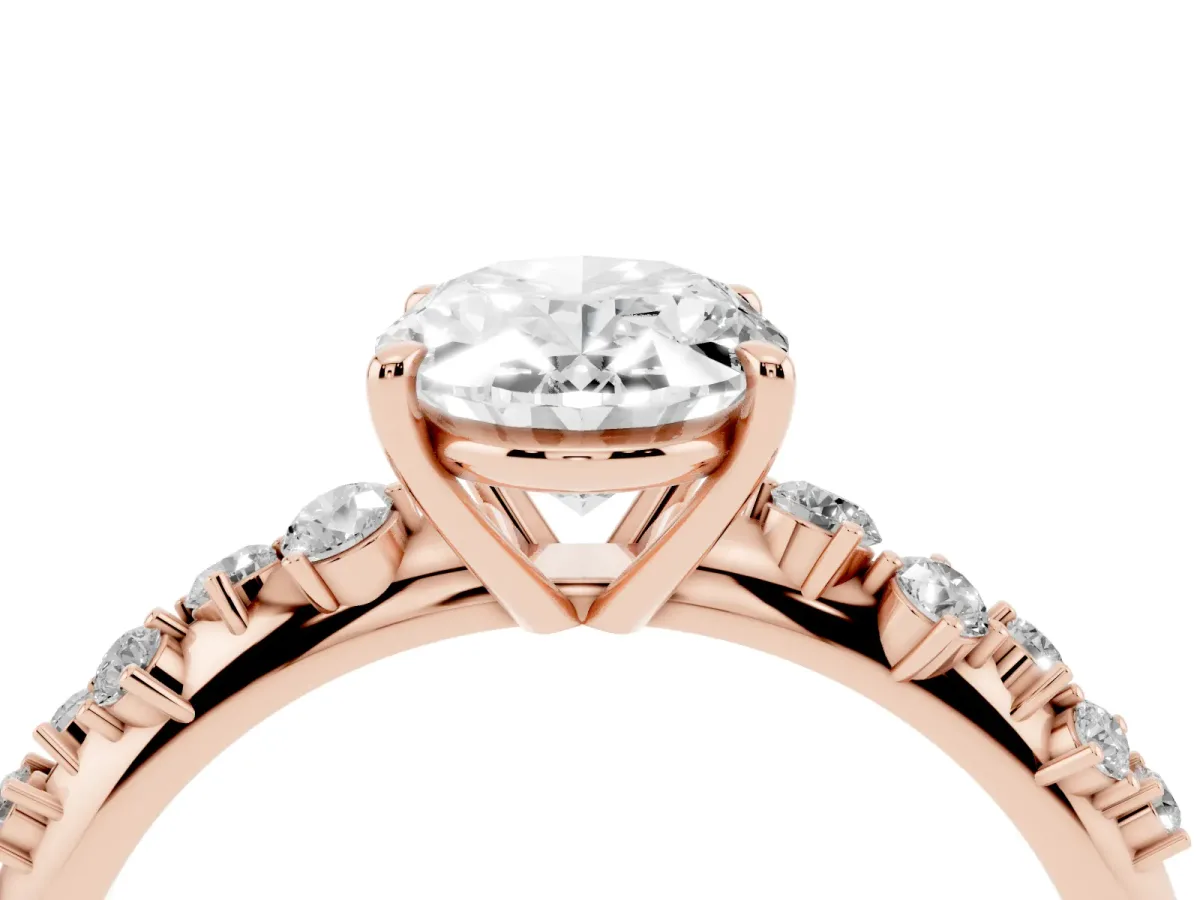 Oval Cut Diamond Cluster Side Stone Solitaire Ring with Prong Setting Rose gold