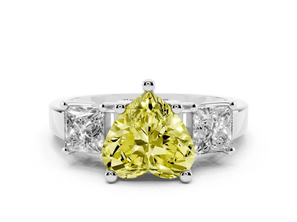Fancy Yellow Three-Stone Heart Cut Cut Solitaire Ring with Prong Setting Silver