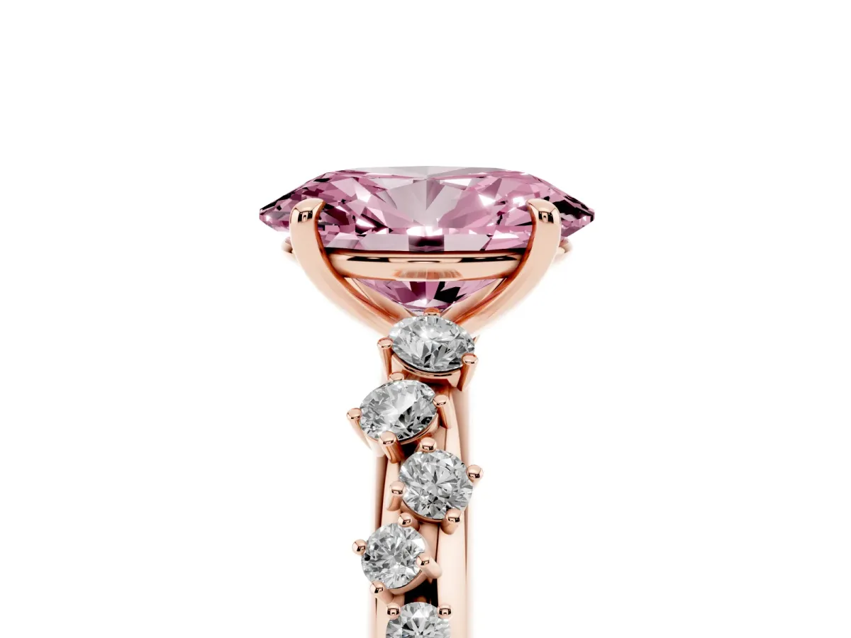 Fancy Pink Oval Cut Diamond Cluster Prong-Set Solitaire Ring Rose gold