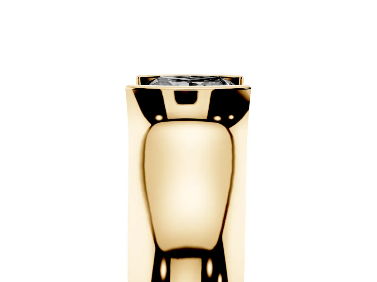 Fancy Black Princess Cut Solitaire Bezel Set Diamond Ring with Wide Band Yellow gold