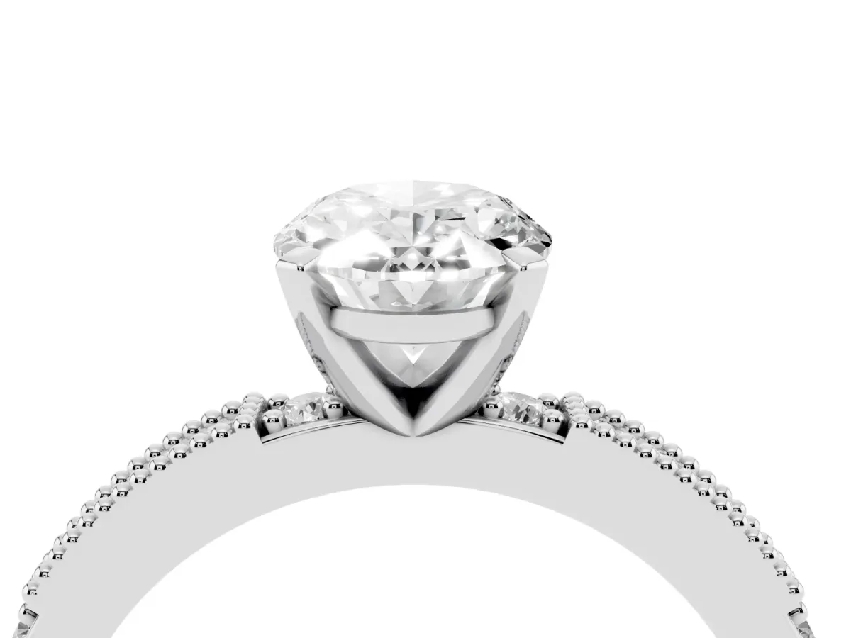 Oval Cut Solitaire with Pavé Band and Four-Prong Setting Platinum