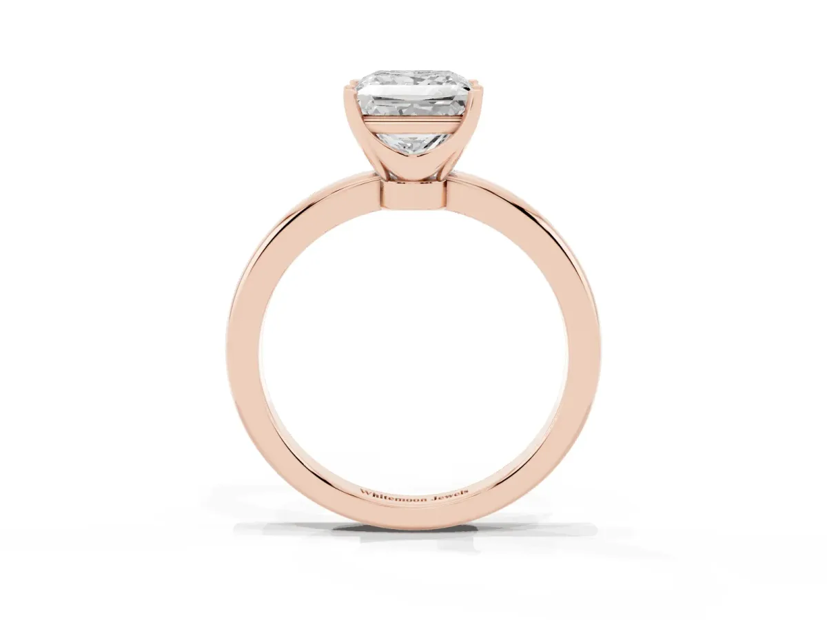 Princess Cut Solitaire Diamond Ring with Six-Prong Setting on a Classic Band Rose gold