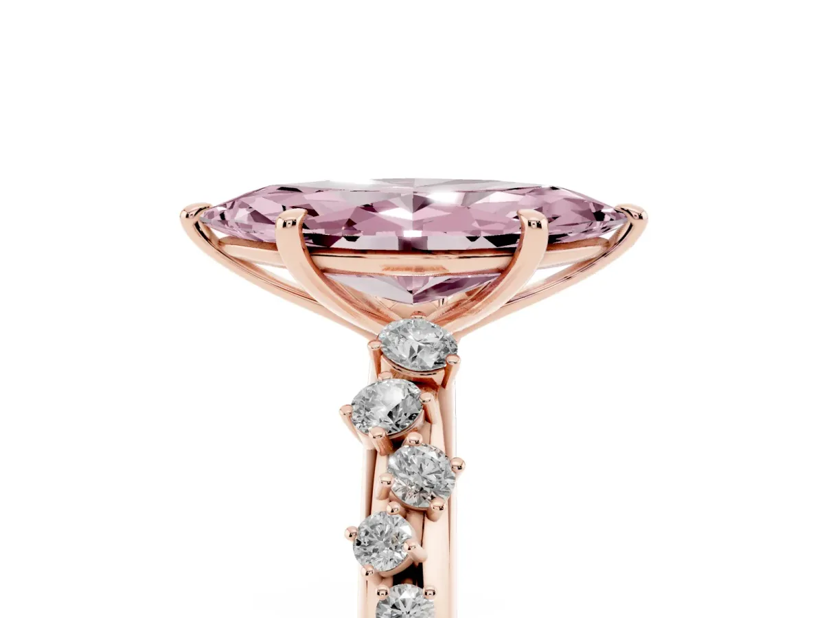 Fancy Pink Marquise Cut Diamond Cluster Prong-Set Solitaire Ring Rose gold