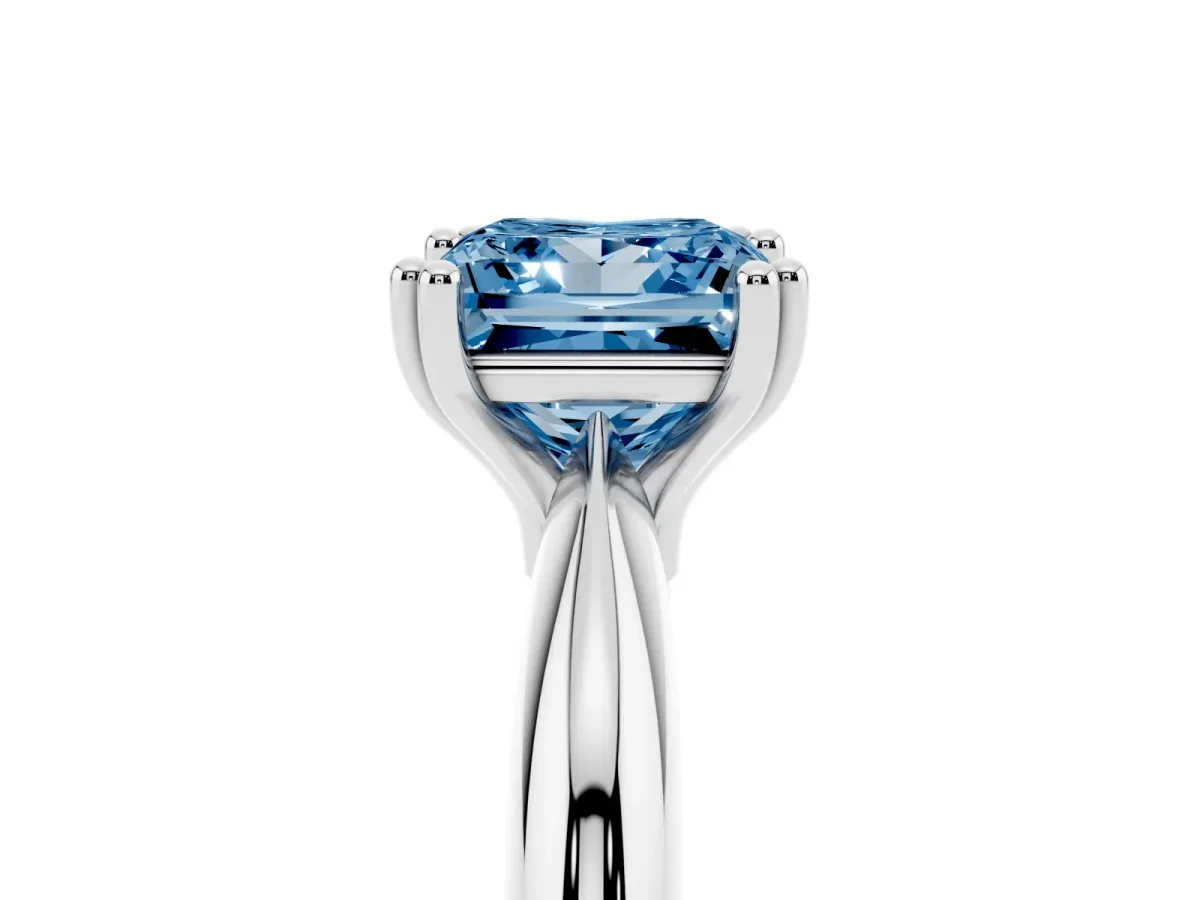 Fancy Blue Princess Cut Cut Solitaire Engagement Ring with Tapered Band and Four-Prong Setting Platinum