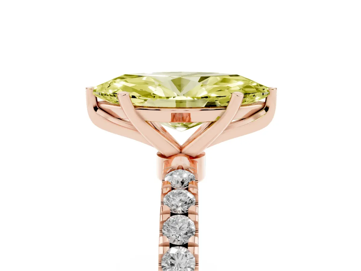 Fancy Yellow Marquise Cut Diamond Solitaire Ring with Pavé Accents and Four-Prong Setting Rose gold
