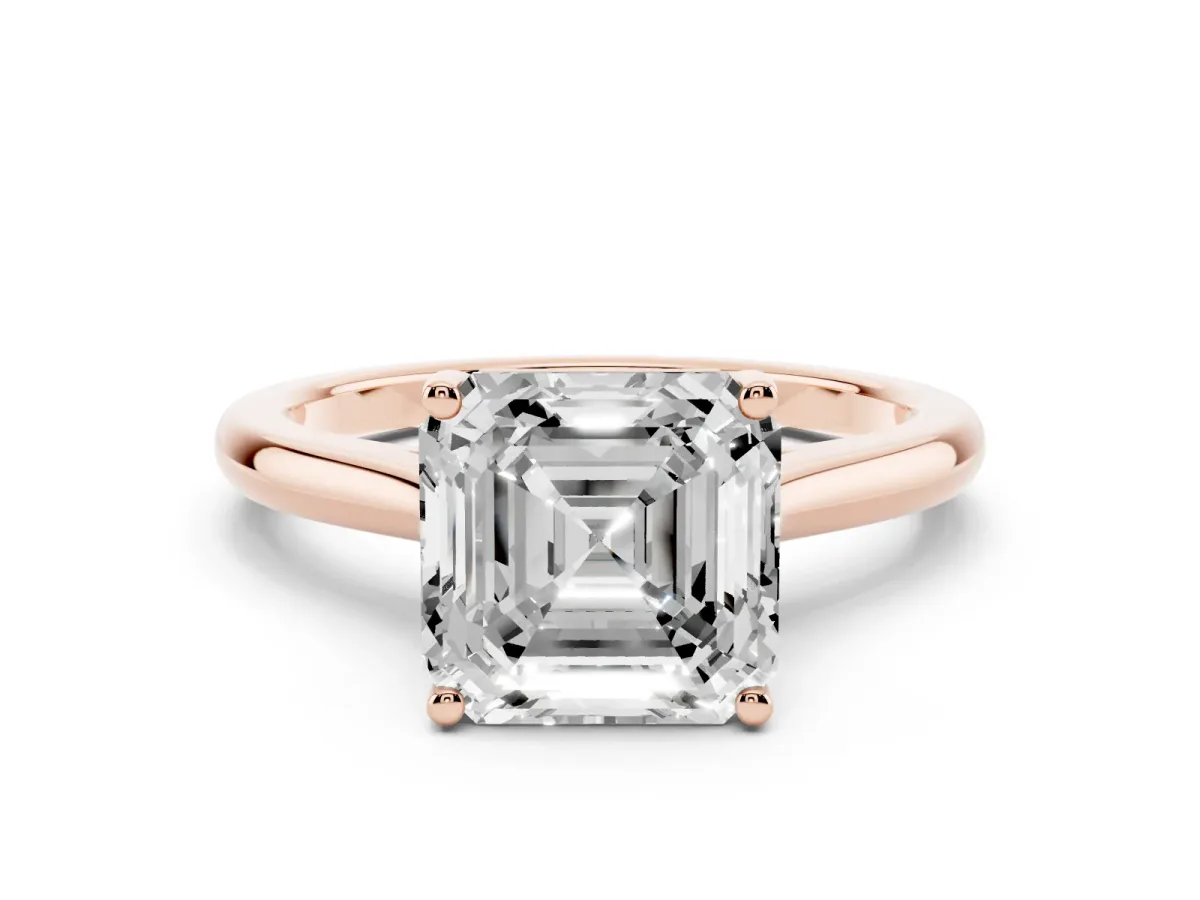 Asscher Cut Cut Solitaire Ring with Cathedral Band and Four-Prong Setting Rose gold