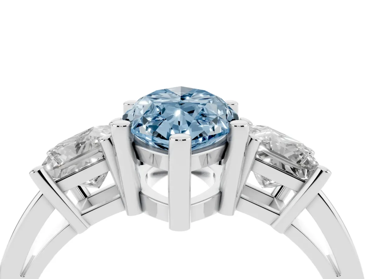 Fancy Blue Three-Stone Marquise Cut Cut Solitaire Ring with Prong Setting Silver