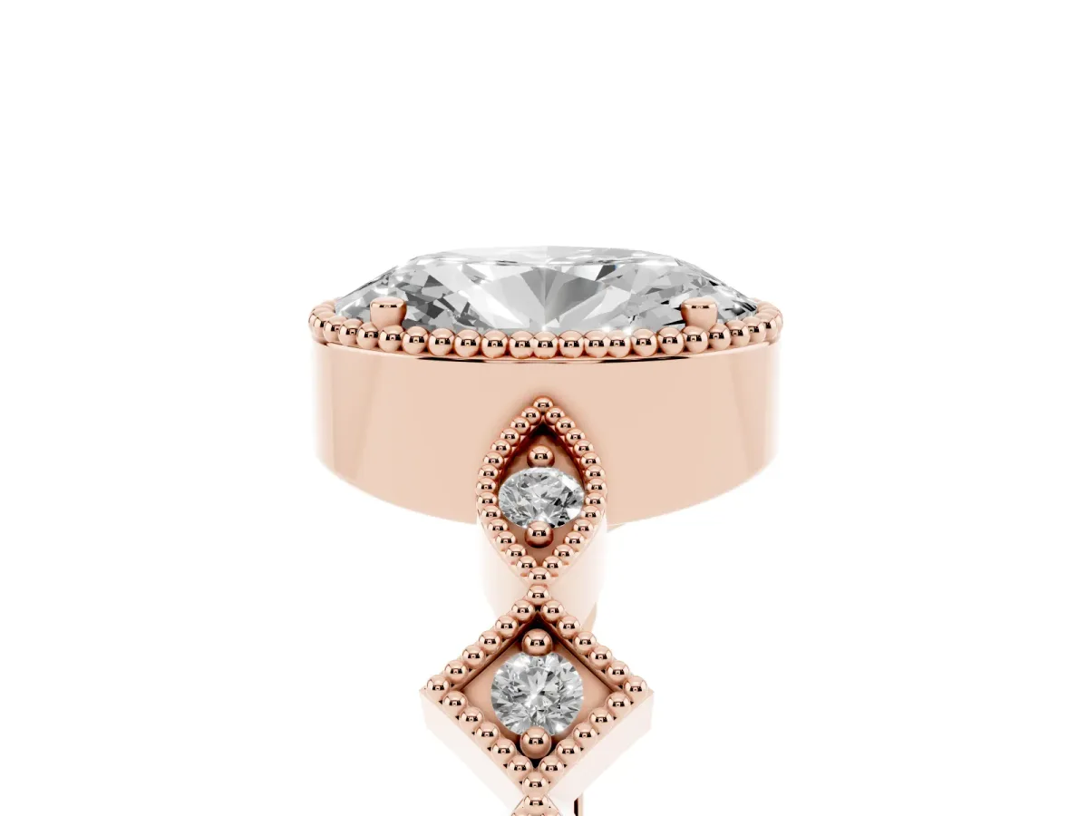 Oval Cut Milgrain Marquise Diamond Twist Band Ring Rose gold