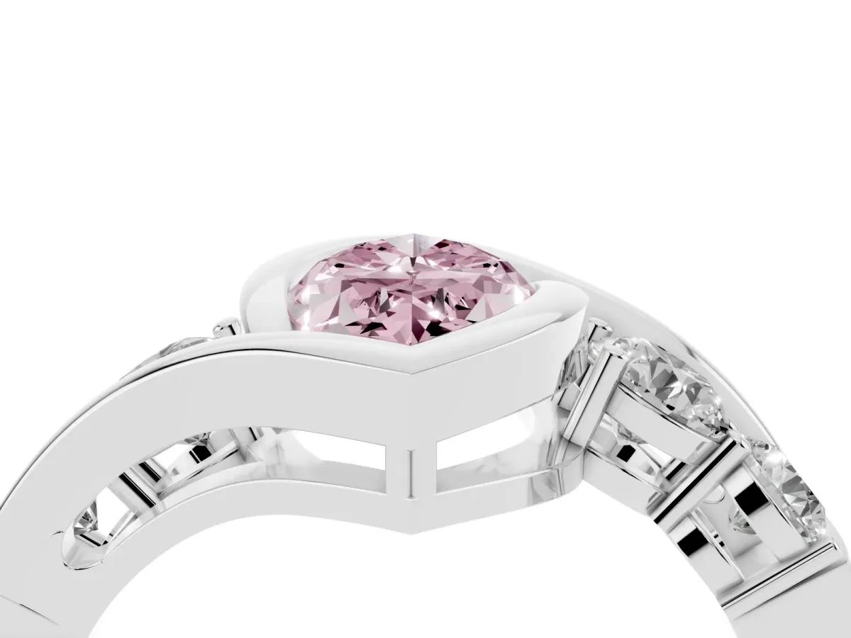 Fancy Pink Bezel Set Marquise Cut Diamond Bypass Ring with Round Accents Silver