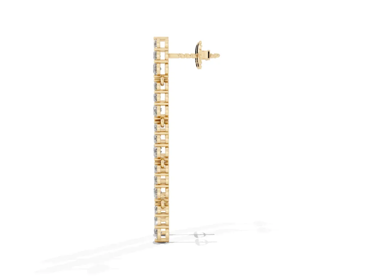 Round Diamond Graduated Dangle Earrings Yellow gold